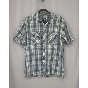 KUHL Shirt Mens Large Blue Plaid Short Sleeve SunceL Tencel Blend Outdoor Fishin